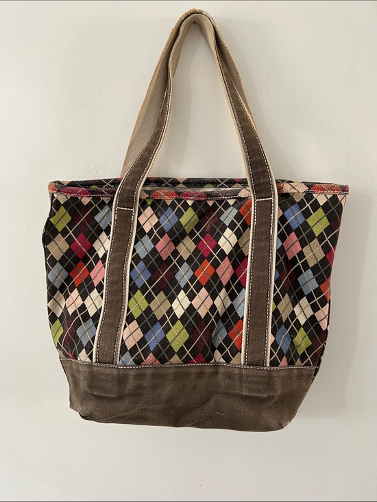 Lands' End Handbags - Lands End Argyle Canvas Tote Bag Medium Brown Preppy Beach Boat Travel Bag
